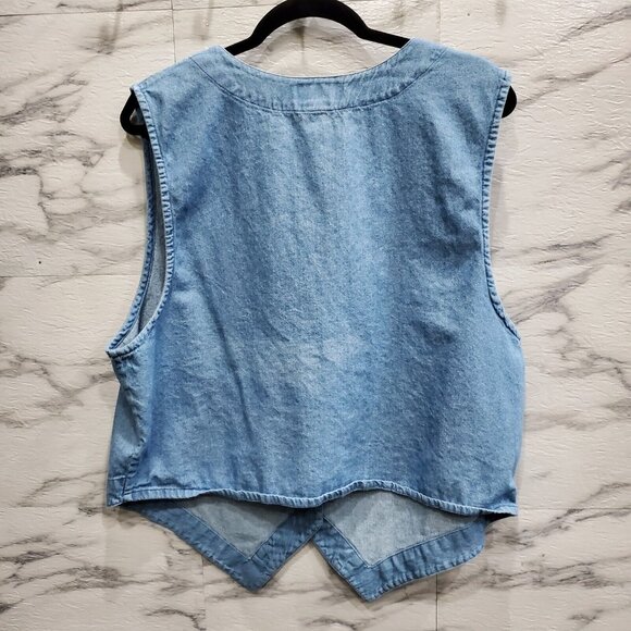 Dominion Apparel Vest Women Size XL Blue Jean Denim Embroidered Red White Stars - Picture 4 of 8